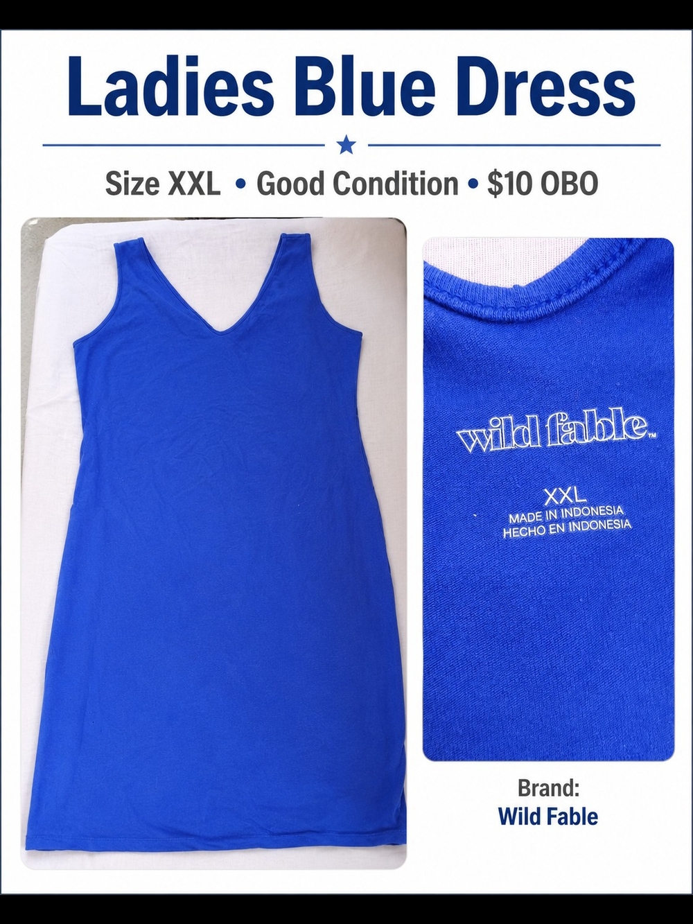 4/$15 Wild Fable Ladies Blue Sleeveless Dress – Size XXL